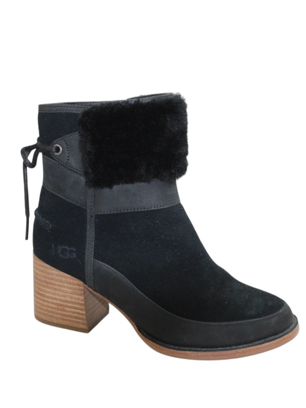 UGG Kirke Suede Leather Shearling Ankle Boots Stacked Heel Size 6